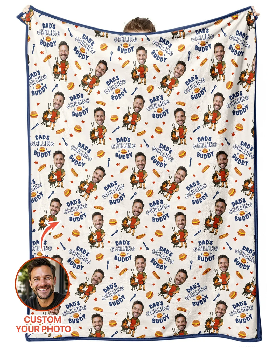 Custom Photo Dad's Grilling Buddy Family Matching Bamboo Blanket