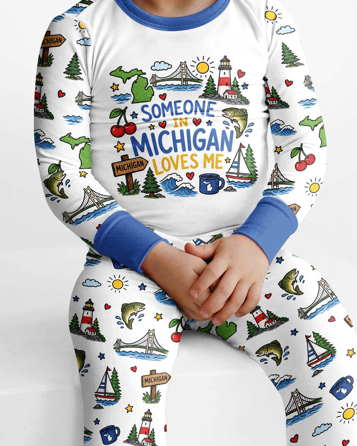 Someone in Michigan Loves Me Bamboo Two Piece Long Sleeve Pajama Set