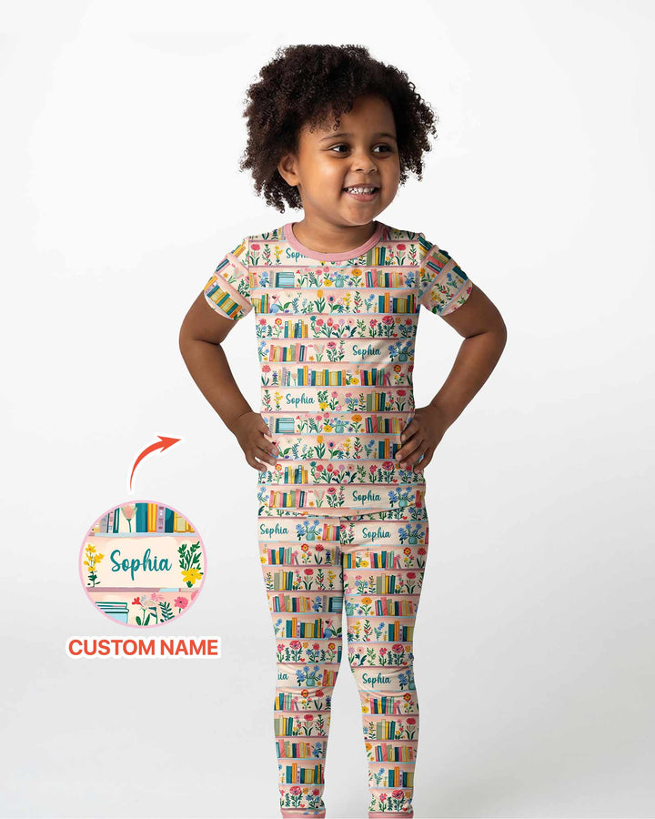 Personalized Book Lover Bamboo Two Piece Short Sleeve Pajama Set