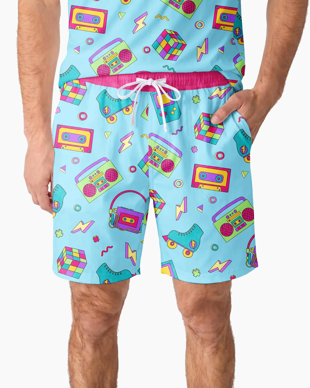 80s Retro Neon Bamboo Men Short Sleeve Short Pajama Set
