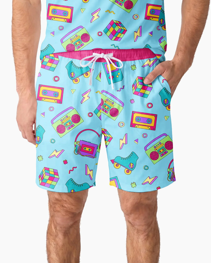 80s Retro Neon Bamboo Men Short Sleeve Short Pajama Set