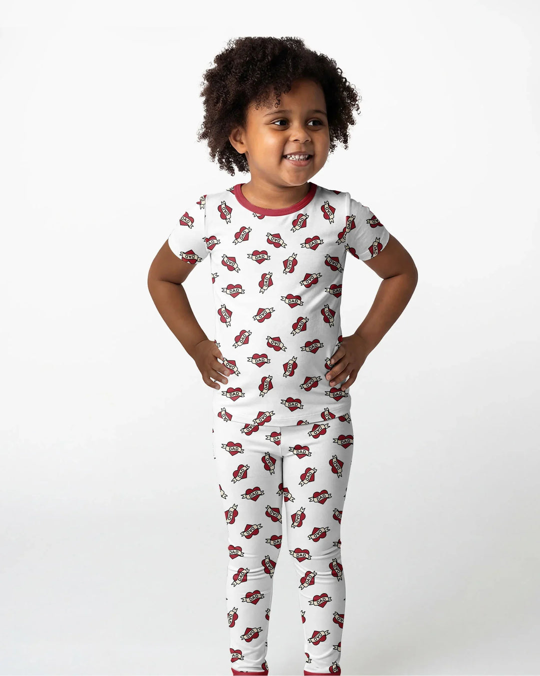 Old School Dad Hearts Daddy & Me Matching Bamboo Two Piece Short Sleeve Pajama Set