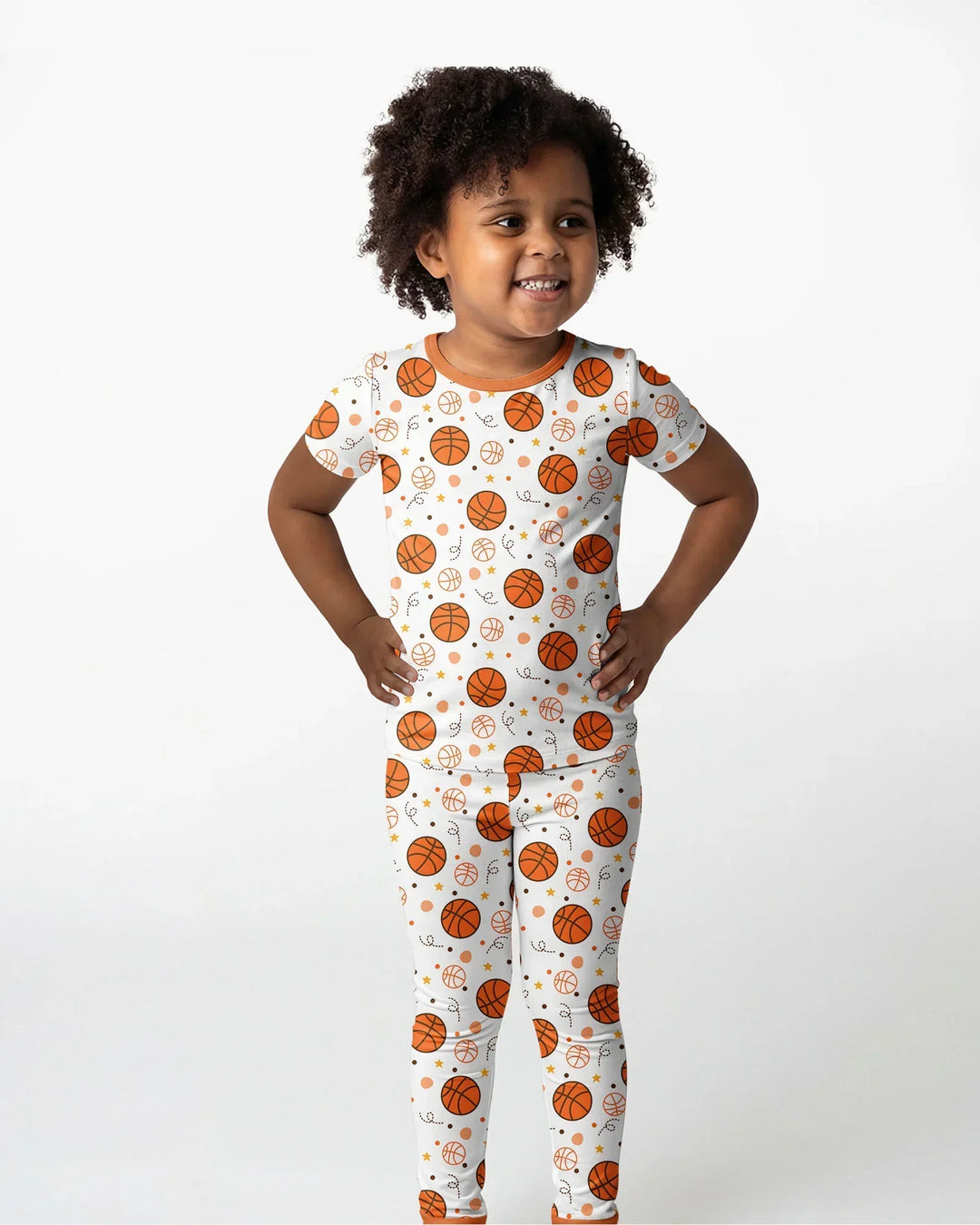Orange Basketball Bamboo Two Piece Short Sleeve Pajama Set