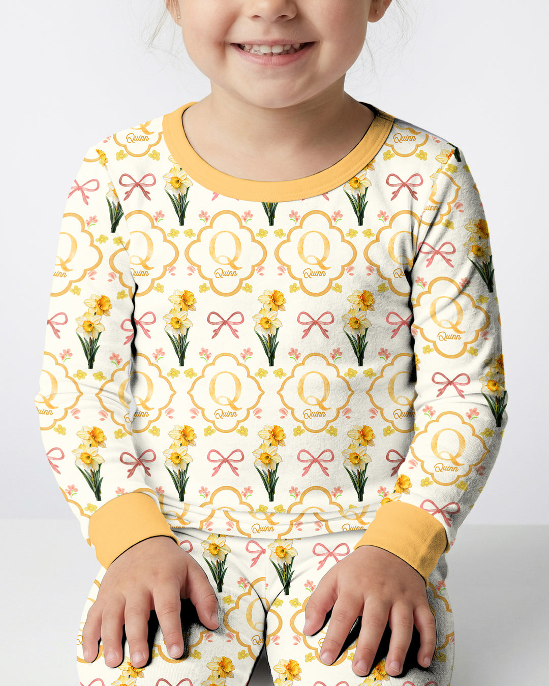 Personalized Birth Flower Mommy And Me Matching Bamboo Two Piece Long Sleeve Pajama Set