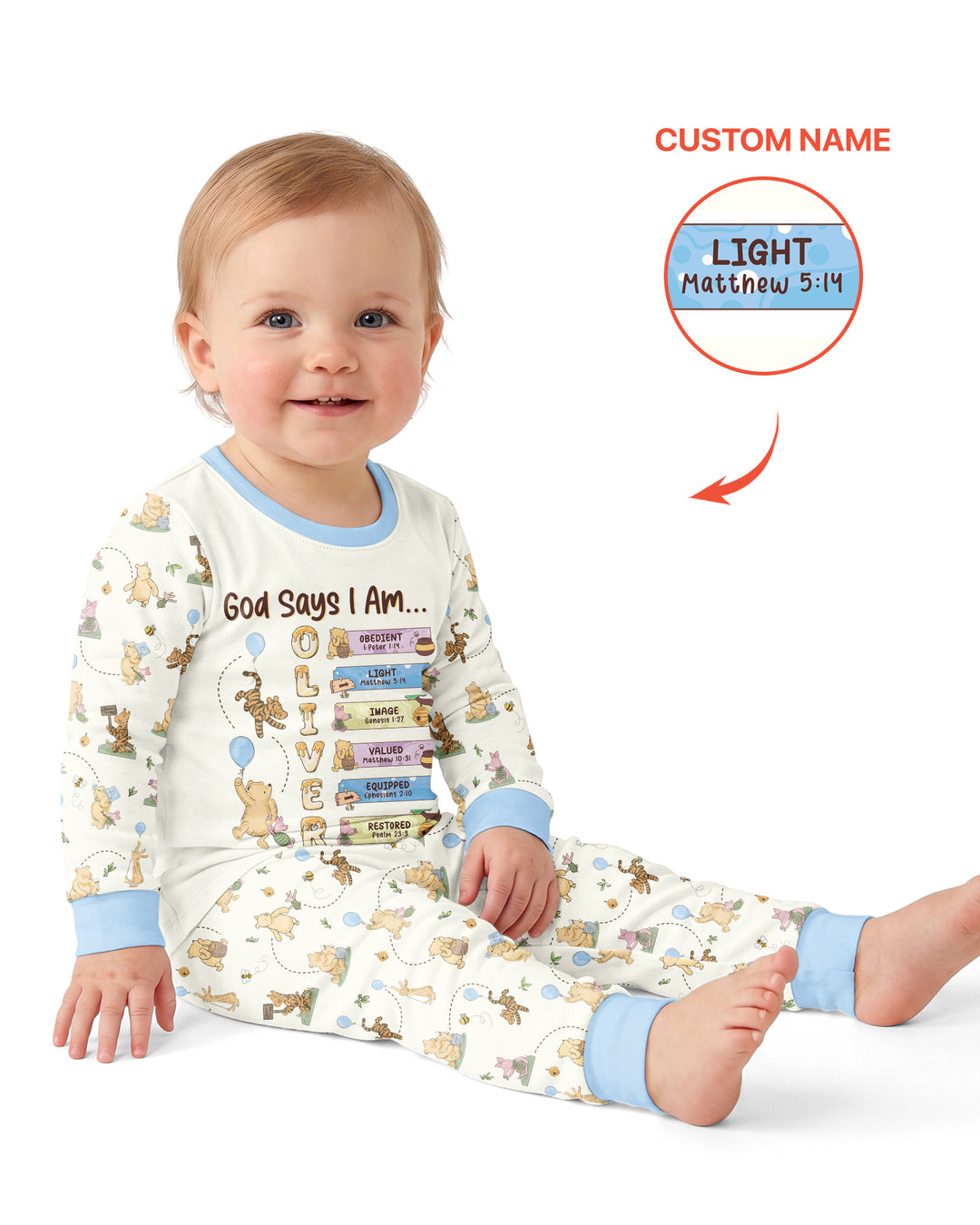 God Says I Am - Blessing Bear Bamboo Two Piece Long Sleeve Pajama Set