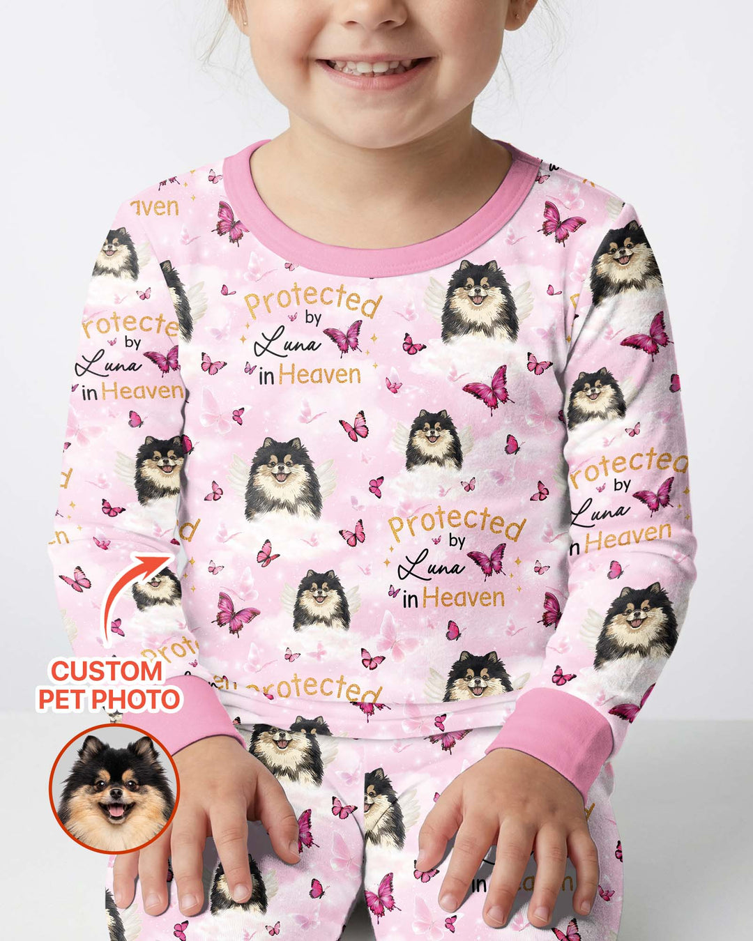 Custom Pet Photo Protected By Heaven Family Matching Bamboo Two Piece Long Sleeve Pajama Set