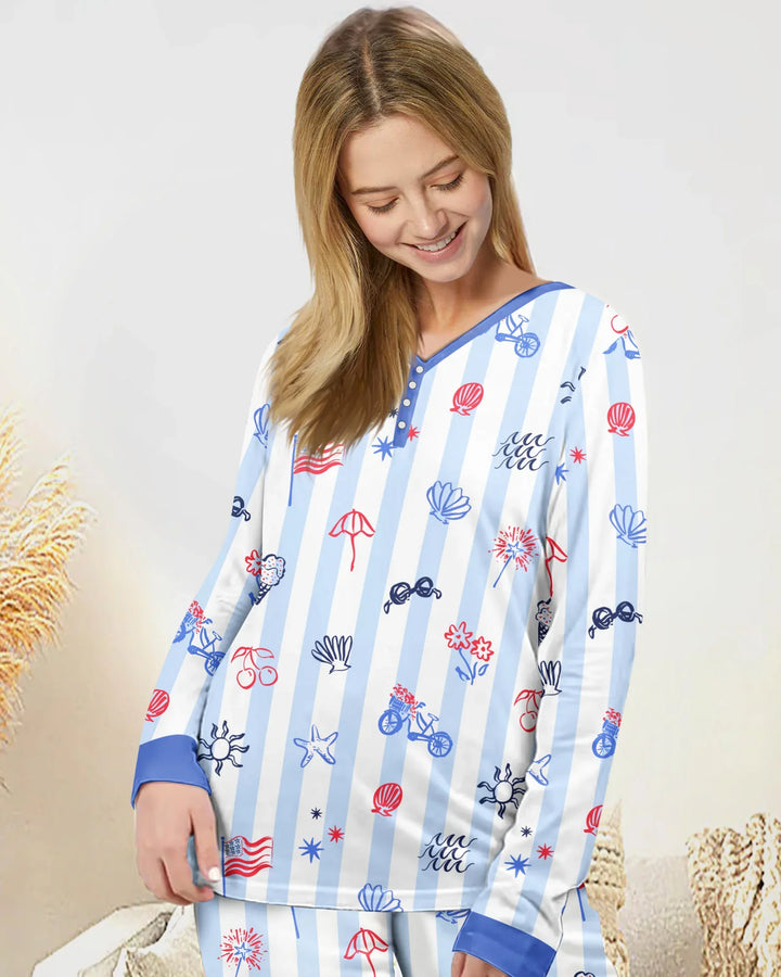 Rot, Weiß & Beachy Familie passender Pyjama-Set aus Bambus für Damen