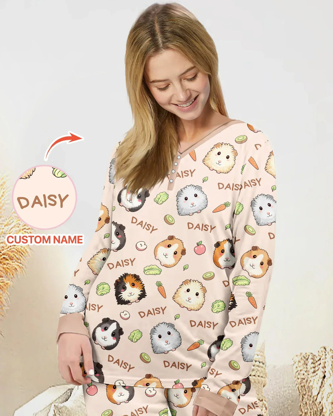 Pijama de bambú para mujer con el nombre de adorables cobayas