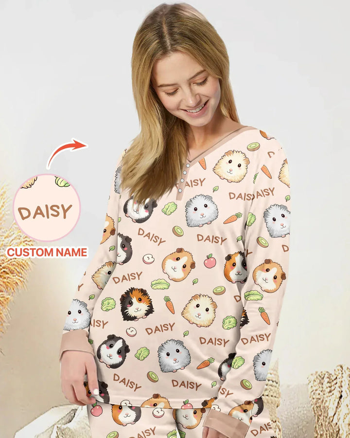 Pijama de bambú para mujer con el nombre de adorables cobayas