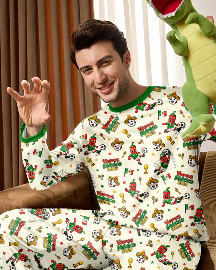 Cartoon World Soccer Vamos Mexico Family Matching Bamboo Men's Pajama Set