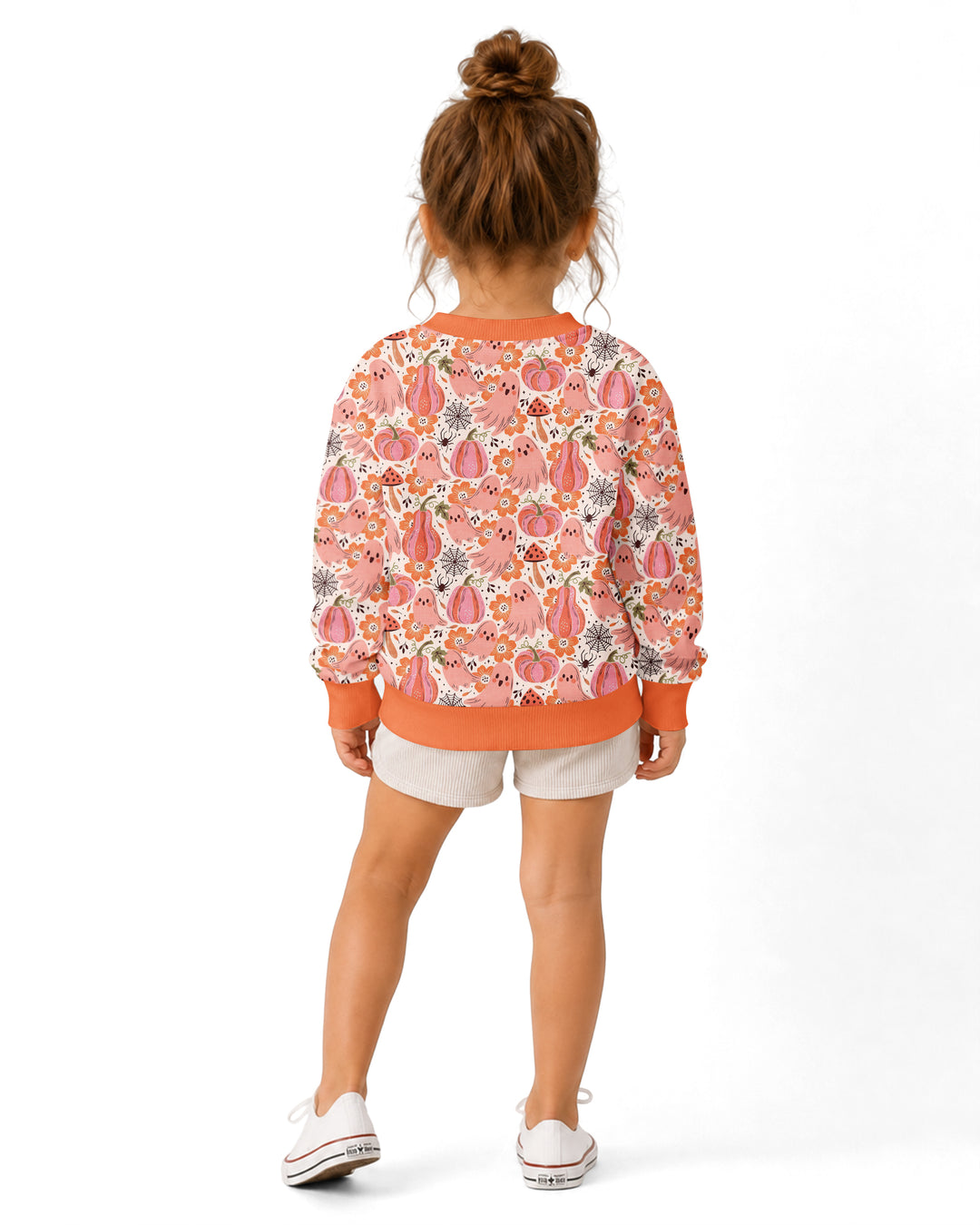 Pink Ghost Pumpkin Fall Floral Halloween Bamboo Crewneck Sweatshirt