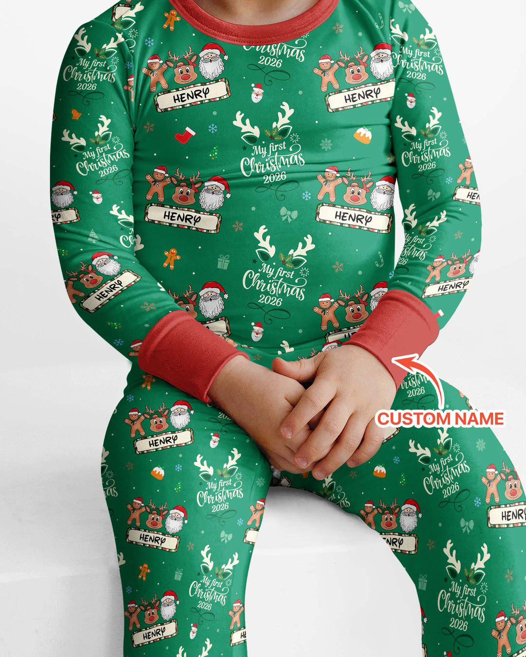 Custom Name Merry Christmas My Deer 2026 Bamboo Two Piece Long Sleeve Pajama Set