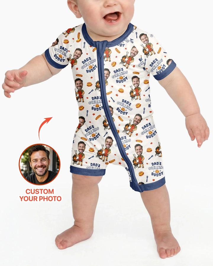 Custom Photo Dad's Grilling Buddy Family Matching Bamboo Shorty Zippy