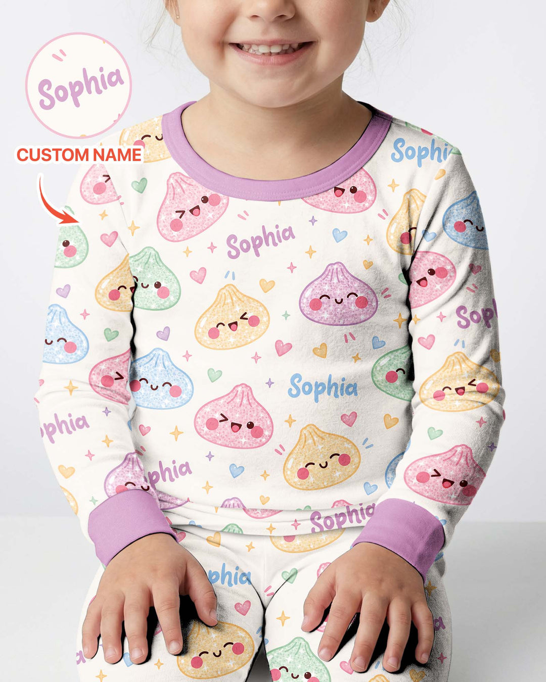 Cute Pastel Dumpling Kawaii Food Bamboo Two Piece Long Sleeve Pajama Set
