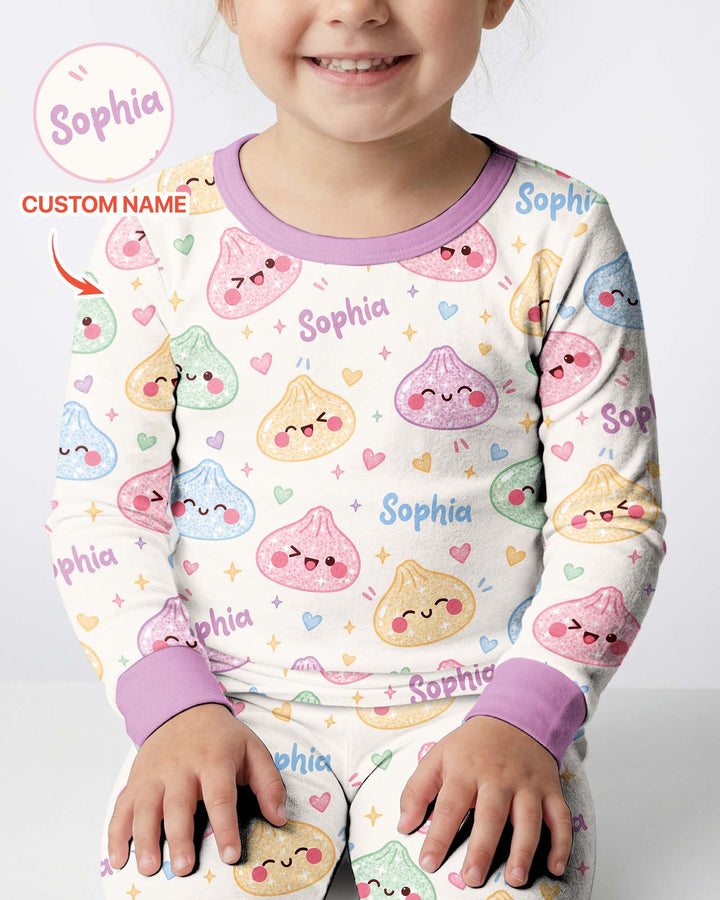 Cute Pastel Dumpling Kawaii Food Bamboo Two Piece Long Sleeve Pajama Set