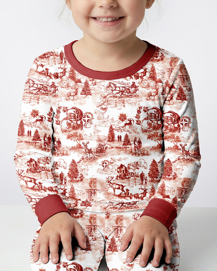 Merry Christmas Toile  Bamboo Two Piece Long Sleeve Pajama Set