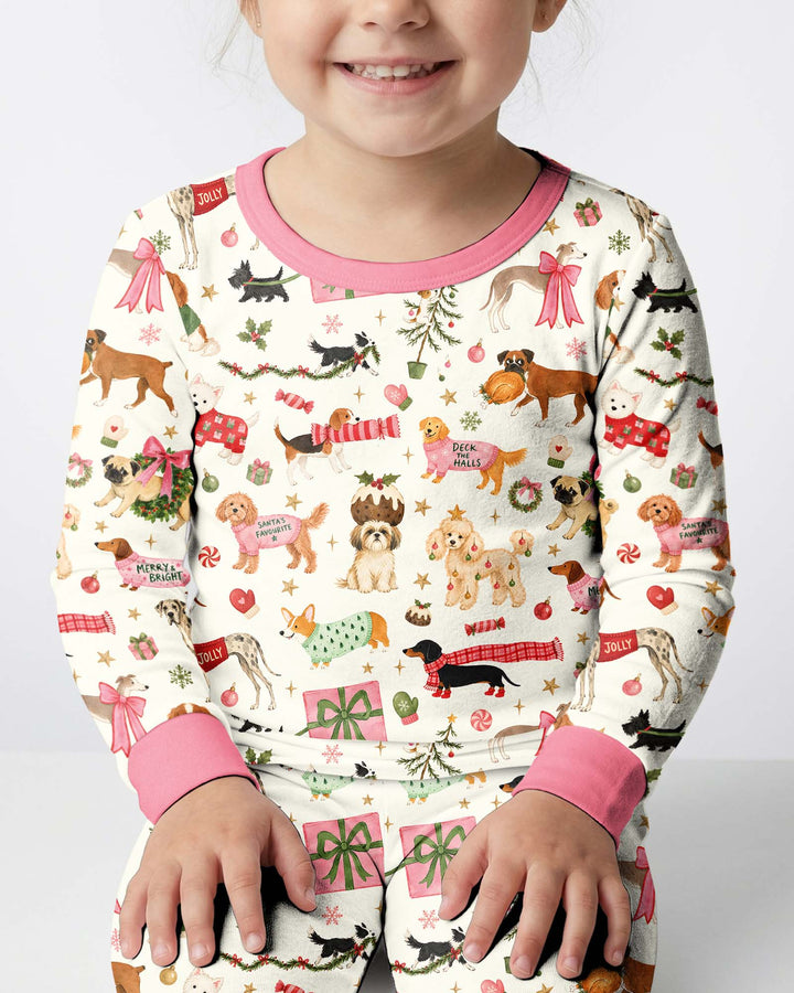 Festive Dog Merry Woofmas Bamboo Two Piece Long Sleeve Pajama Set