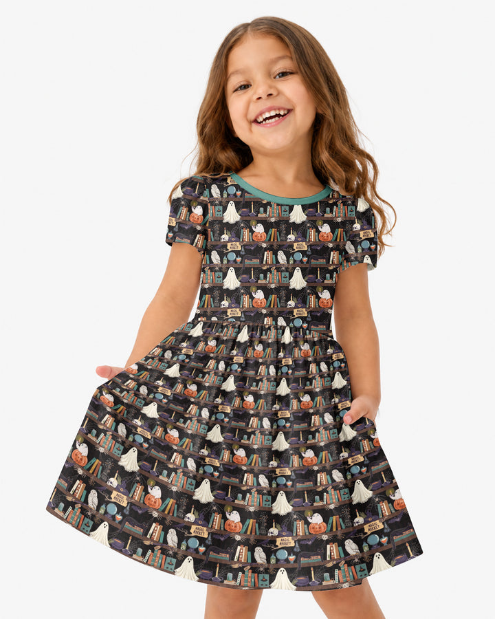 Cute Ghost Witchy Halloween Magic Library Bamboo Twirl Dress