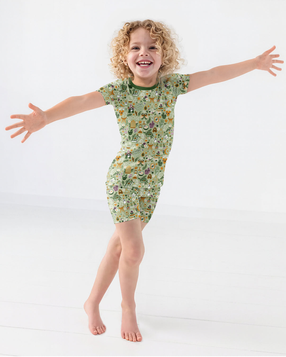 Boho Witchy Celestial Magic Floral Bamboo Two Piece Short Sleeve Shorts Pajama Set
