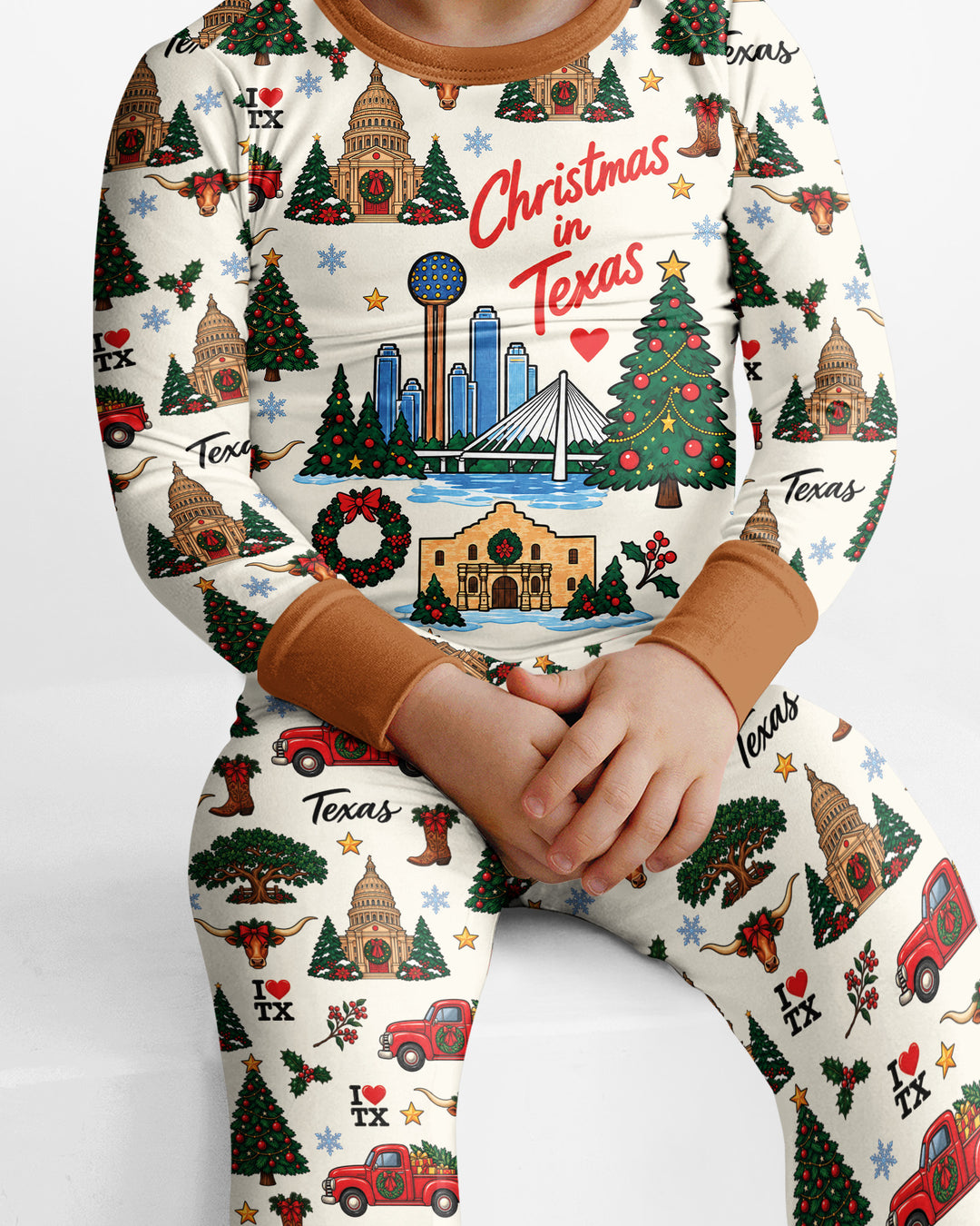 Christmas In Texas Bamboo Two Piece Long Sleeve Pajama Set