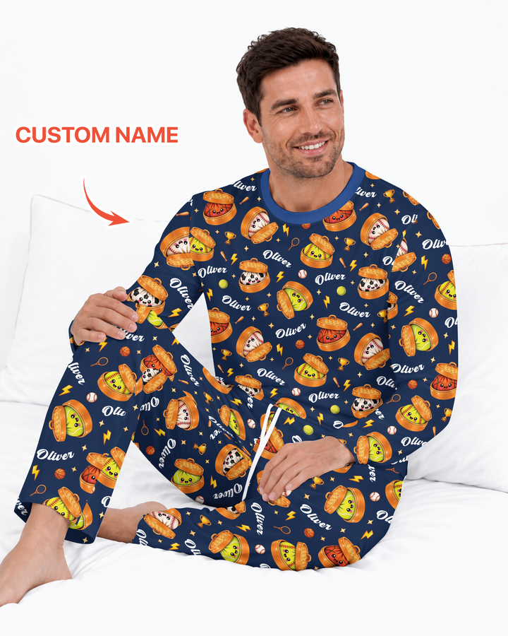Custom Name Sports Dumpling Bamboo Men's Pajama Set