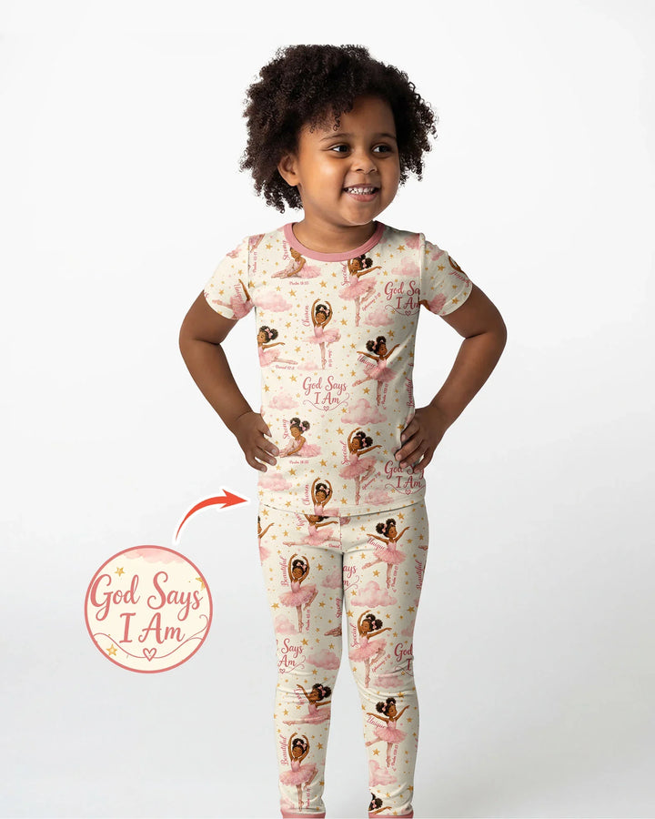 Black Girl Ballerina God Says I Am Bamboo Two Piece Short Sleeve Pajama Set