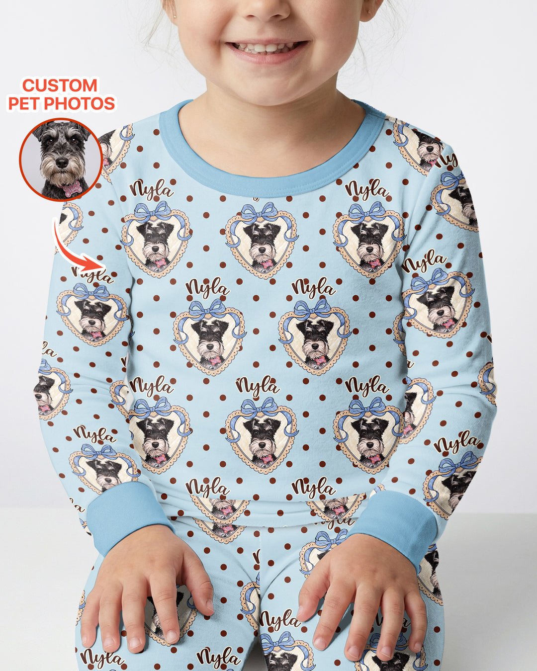 Custom Pet Photo Sweetheart Cameo Bamboo Two Piece Long Sleeve Pajama Set