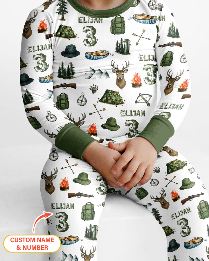 Personalized Birthday Camper Bamboo Two Piece Long Sleeve Pajama Set