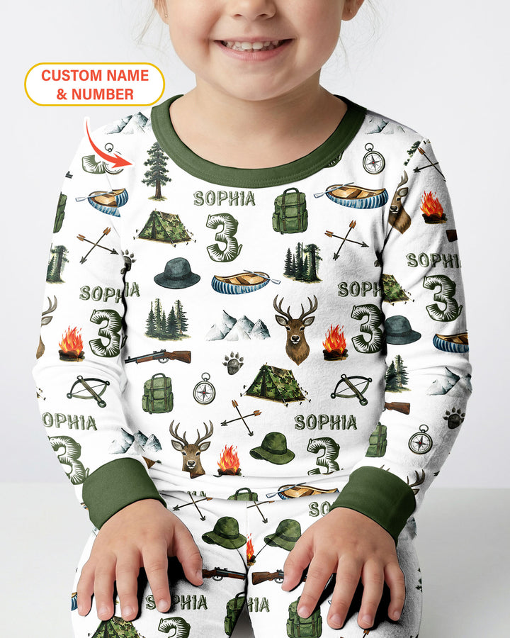 Personalized Birthday Camper Bamboo Two Piece Long Sleeve Pajama Set