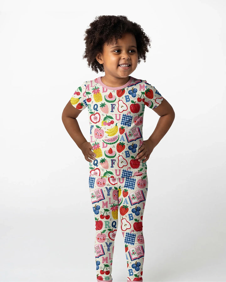 Back To School Fruit Alphabet Bamboo Two Piece Short Sleeve Pajama Set