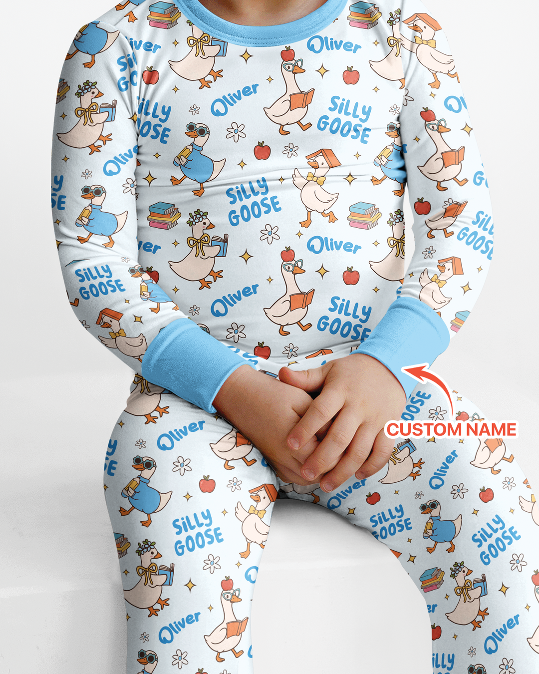 Custom Name Silly Goose Back to School Bamboo Two Piece Long Sleeve Pajama Set