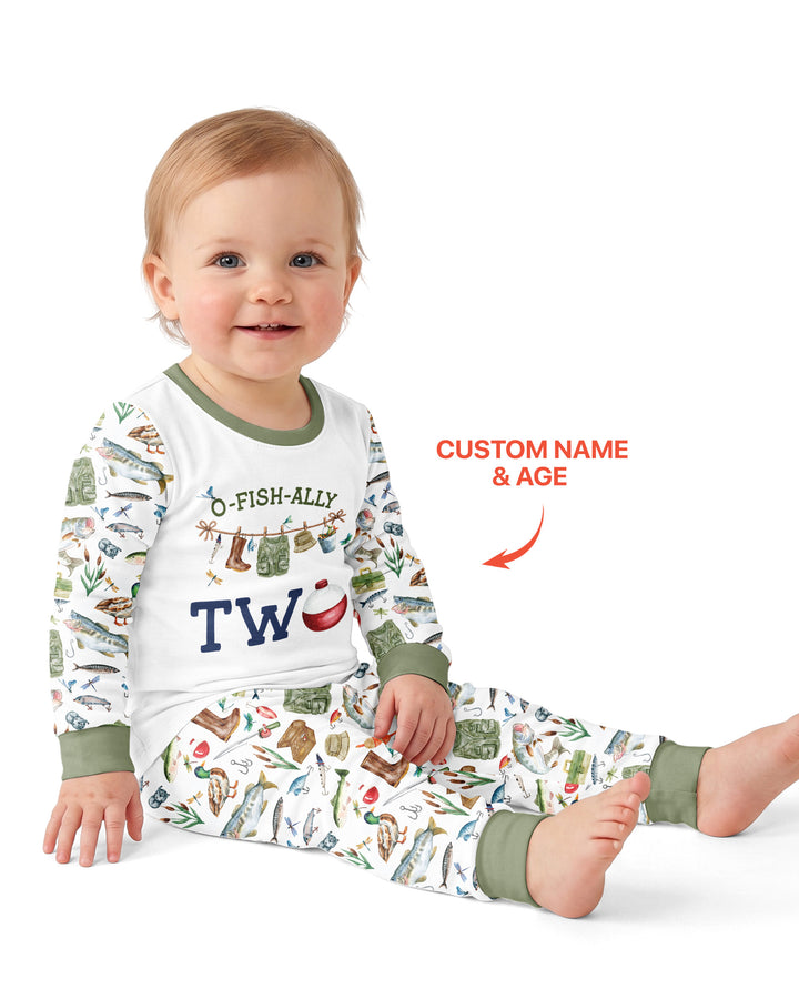 O-Fish-Ally Birthday – Personalized Name & Age Bamboo Two Piece Long Sleeve Pajama Set