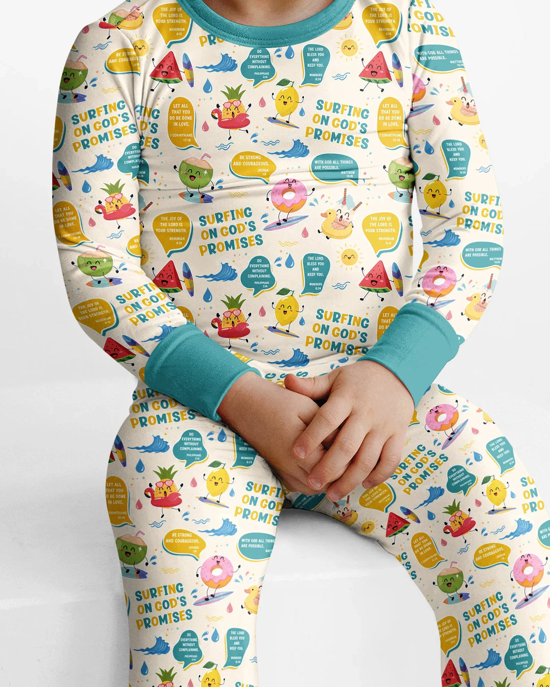 Summer Fruits Surfing On God's Promises Bamboo Two Piece Long Sleeve Pajama Set