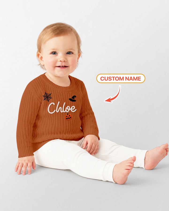 Happy Halloween Embroidered Baby Name Bamboo Knit Sweater Bubble
