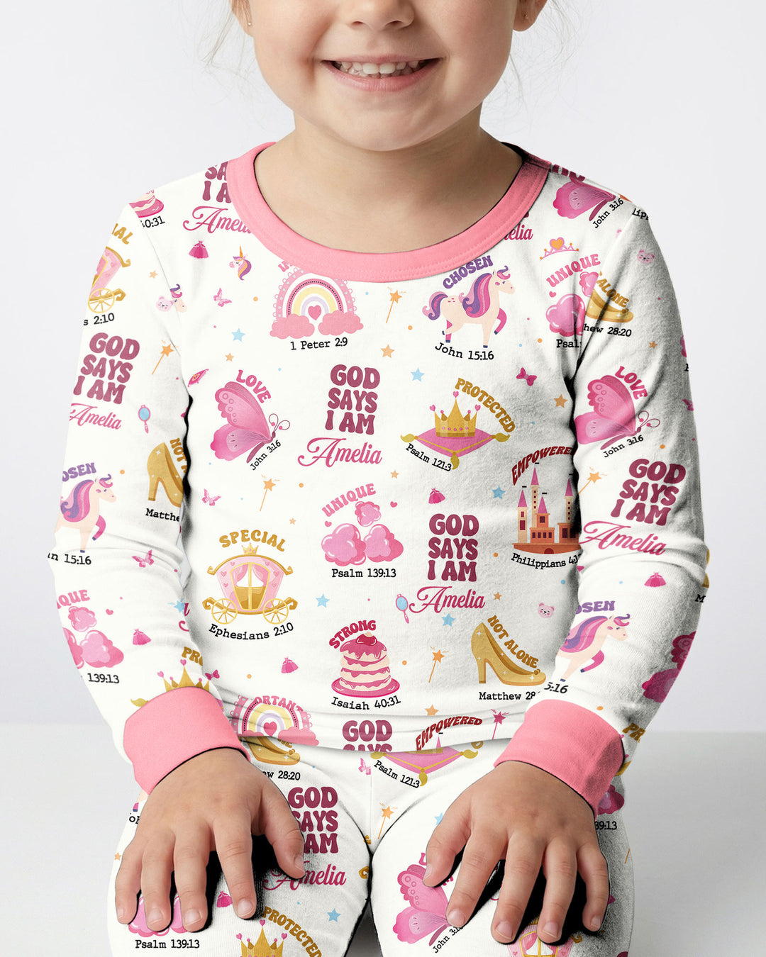 God Says I Am Custom Name - Dreamy Princess Bamboo Two Piece Long Sleeve Pajama Set