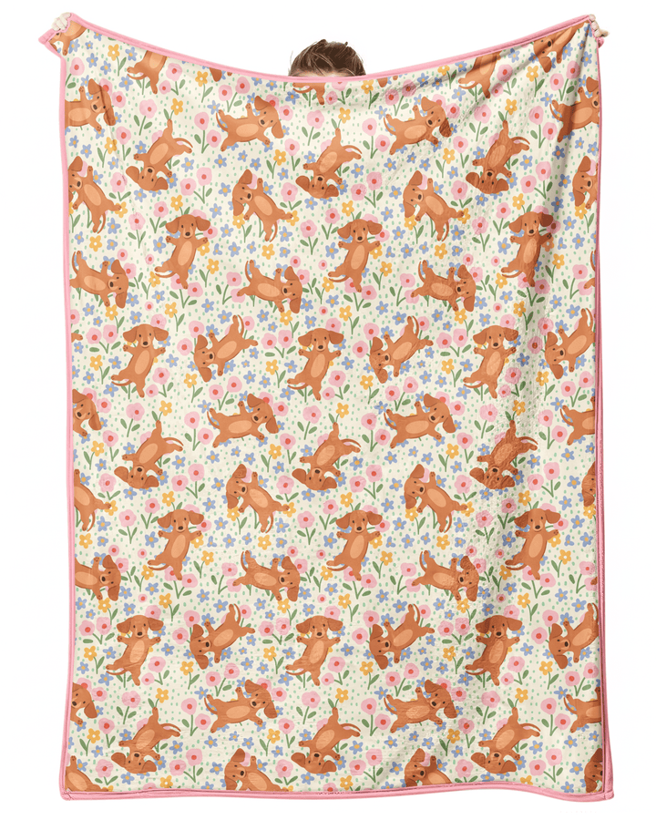 Dachshund Blooms Family Matching Bamboo Blanket
