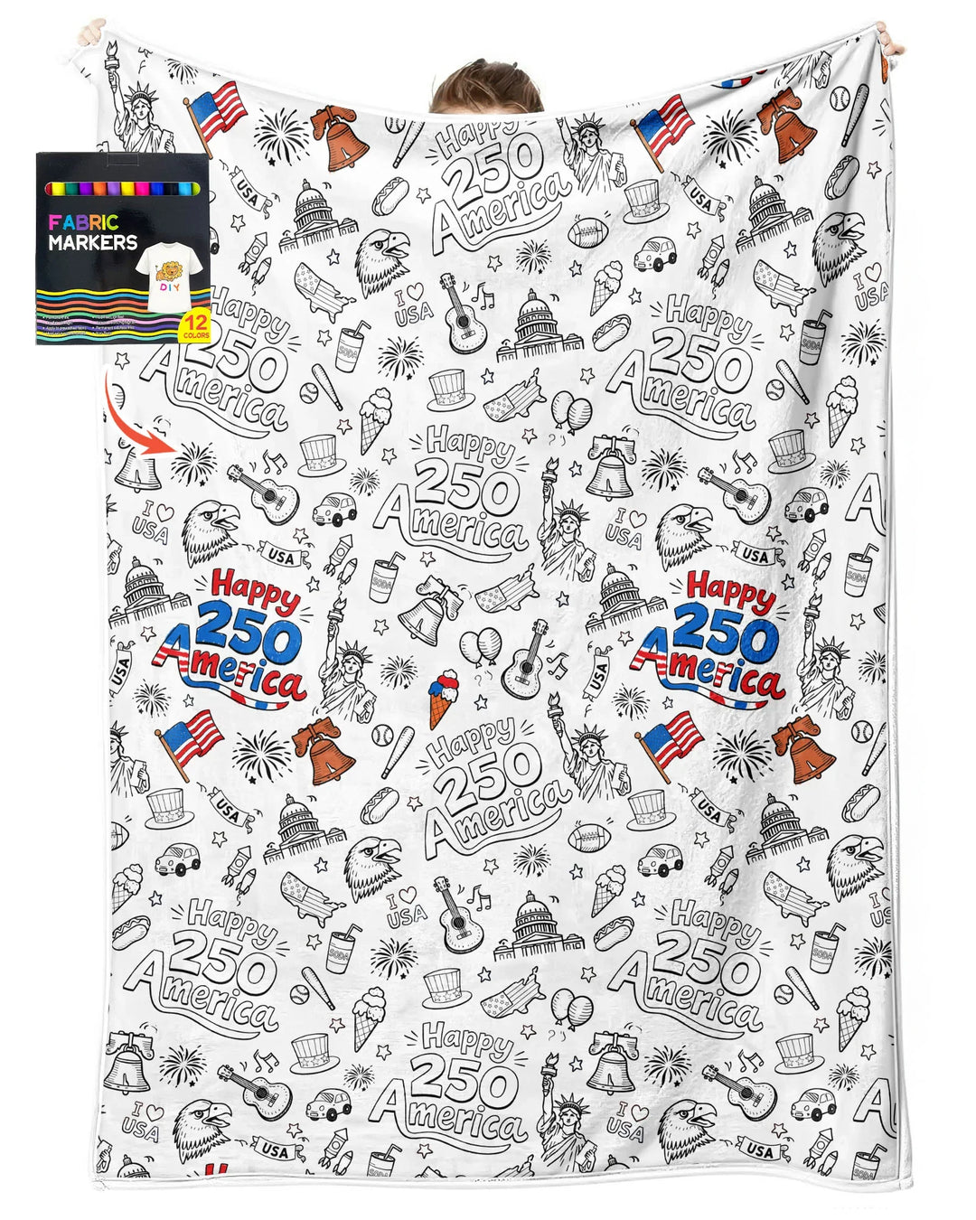 All Colorable Happy 250 America I love USA Bamboo Blanket