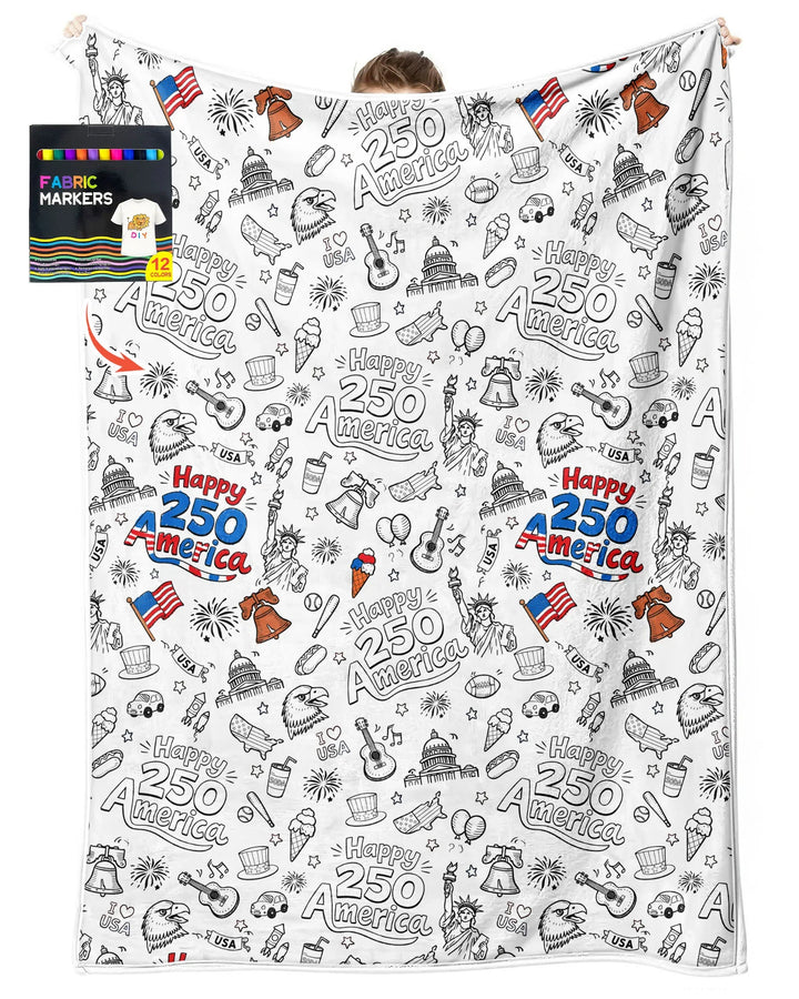 All Colorable Happy 250 America I love USA Bamboo Blanket
