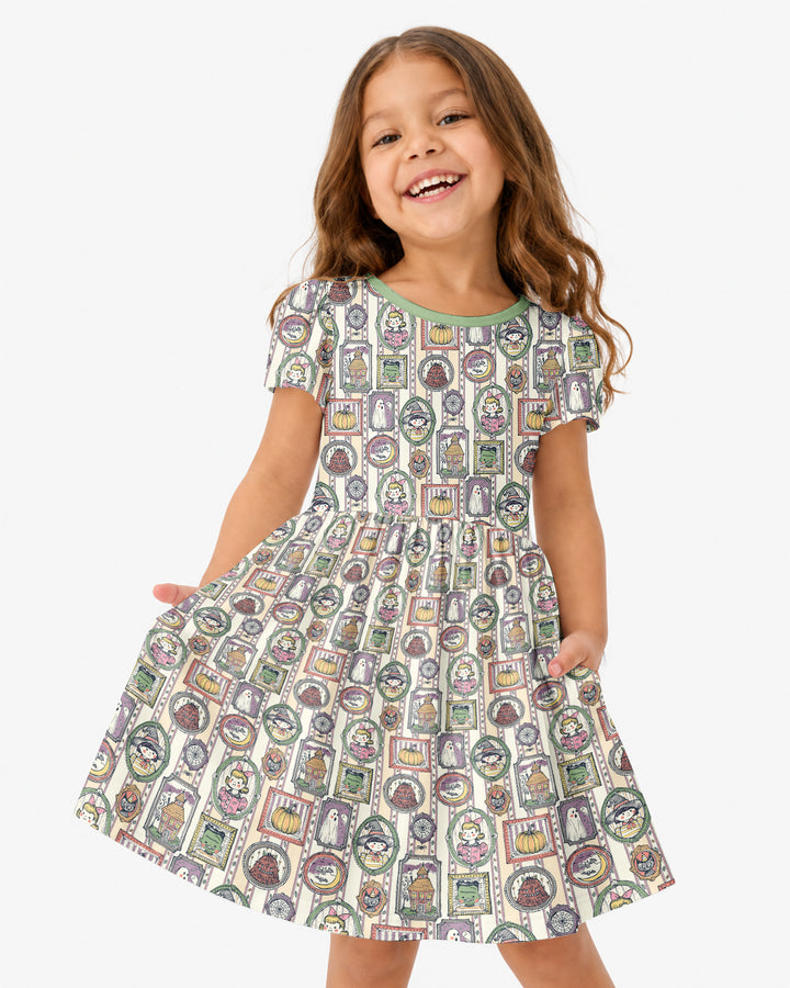 Vintage Halloween Ghost Pumpkin Portraits Bamboo Twirl Dress