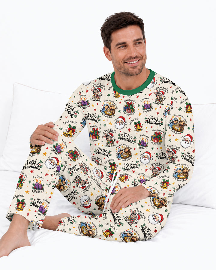 Whimsical Feliz Navidad Christmas Bamboo Men's Pajama Set