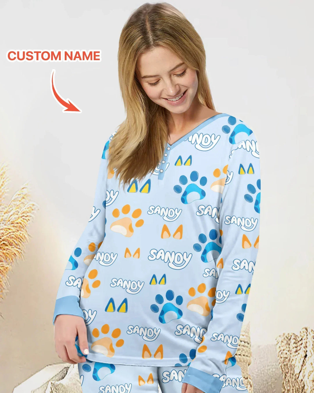 Custom Name Favourite Blue Dog Family Matching Bamboo Women Pajama Set