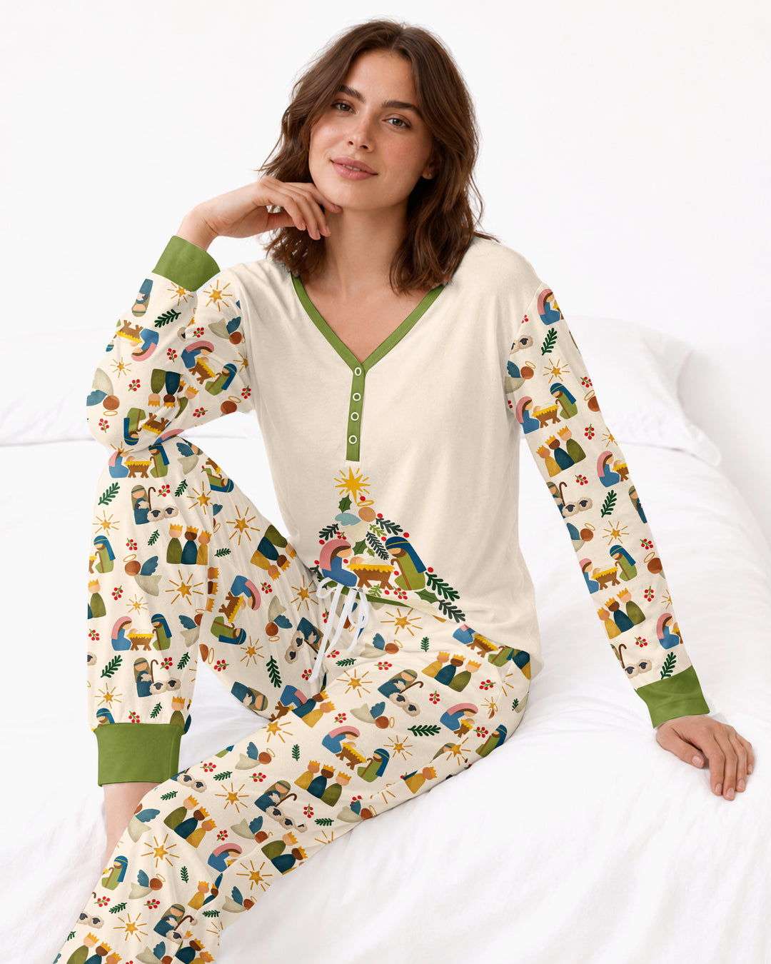 Oh Come, Let Us Adore Him Family Matching Bamboo Women Pajama Set
