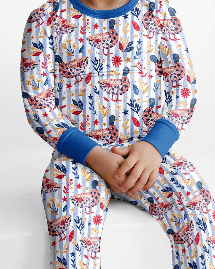 Patriotic Mallard Duck Bamboo Two Piece Long Sleeve Pajama Set