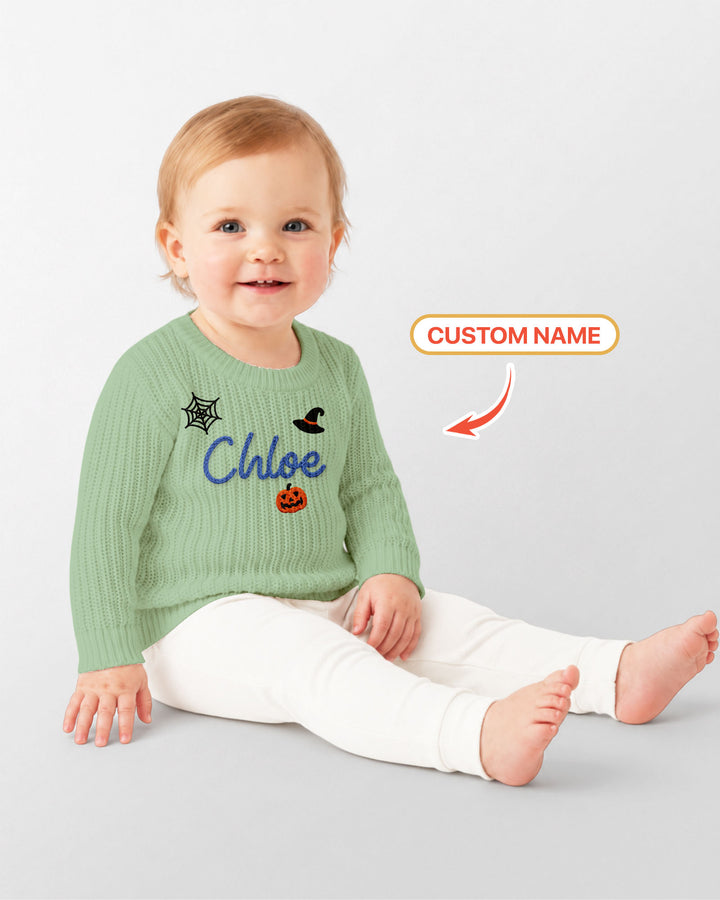 Happy Halloween Embroidered Baby Name Bamboo Knit Sweater Bubble