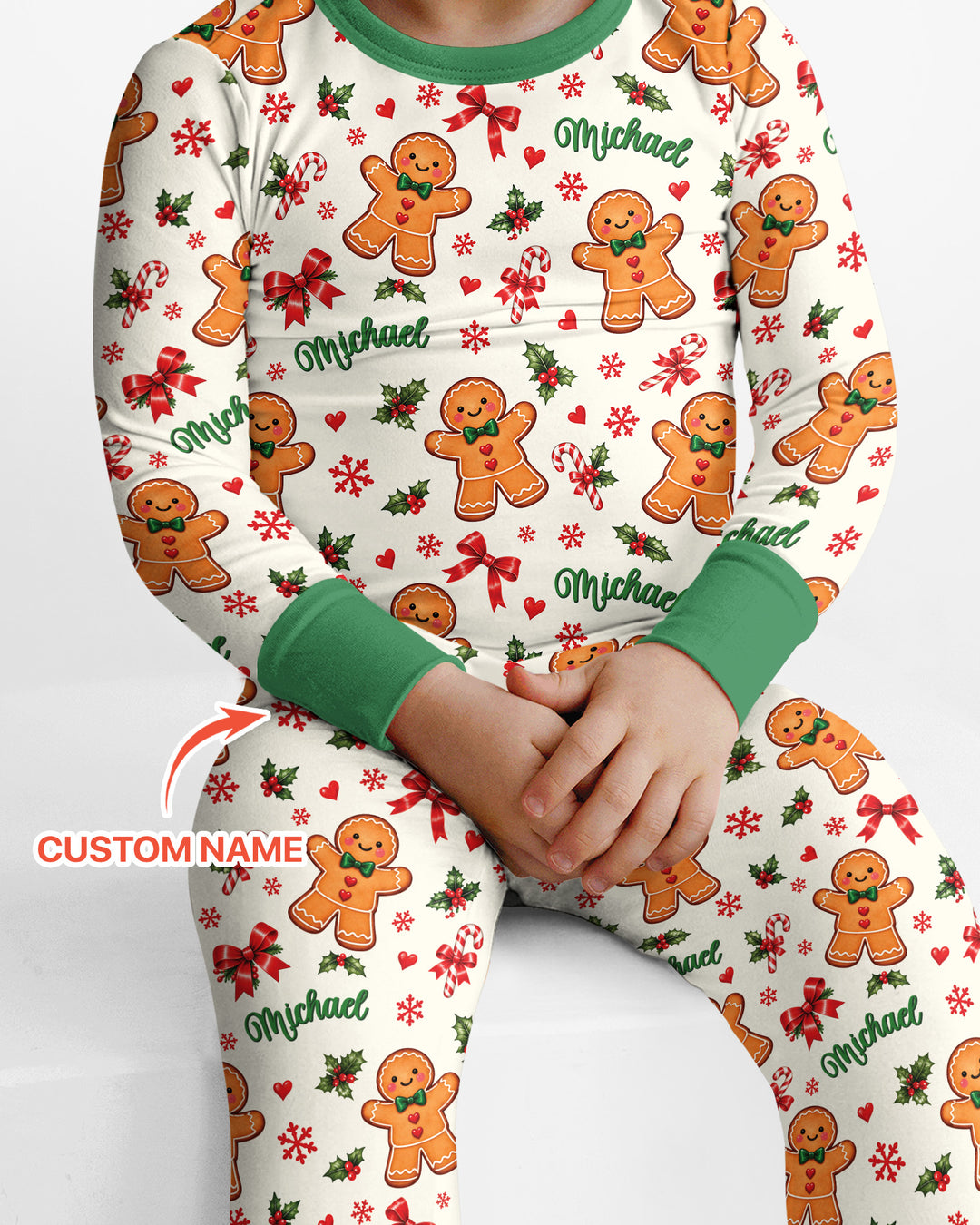 Custom Name Gingerbread Bamboo Two Piece Long Sleeve Pajama Set