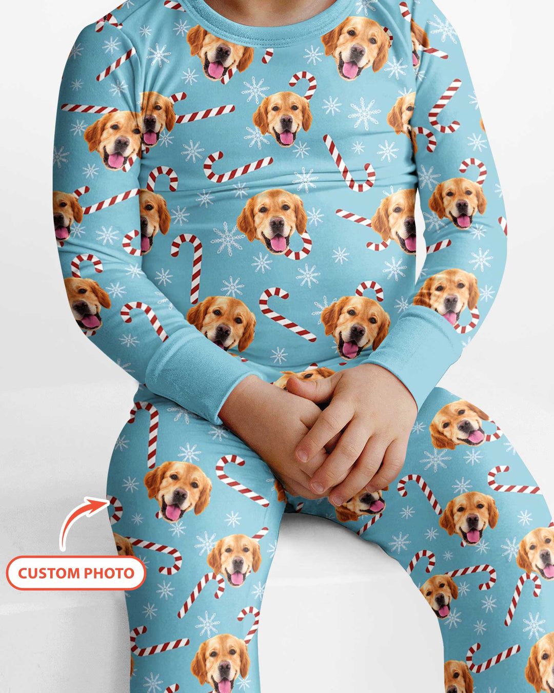 Custom Photo With Christmas Pattern Pajamas Bamboo Two Piece Long Sleeve Pajama Set
