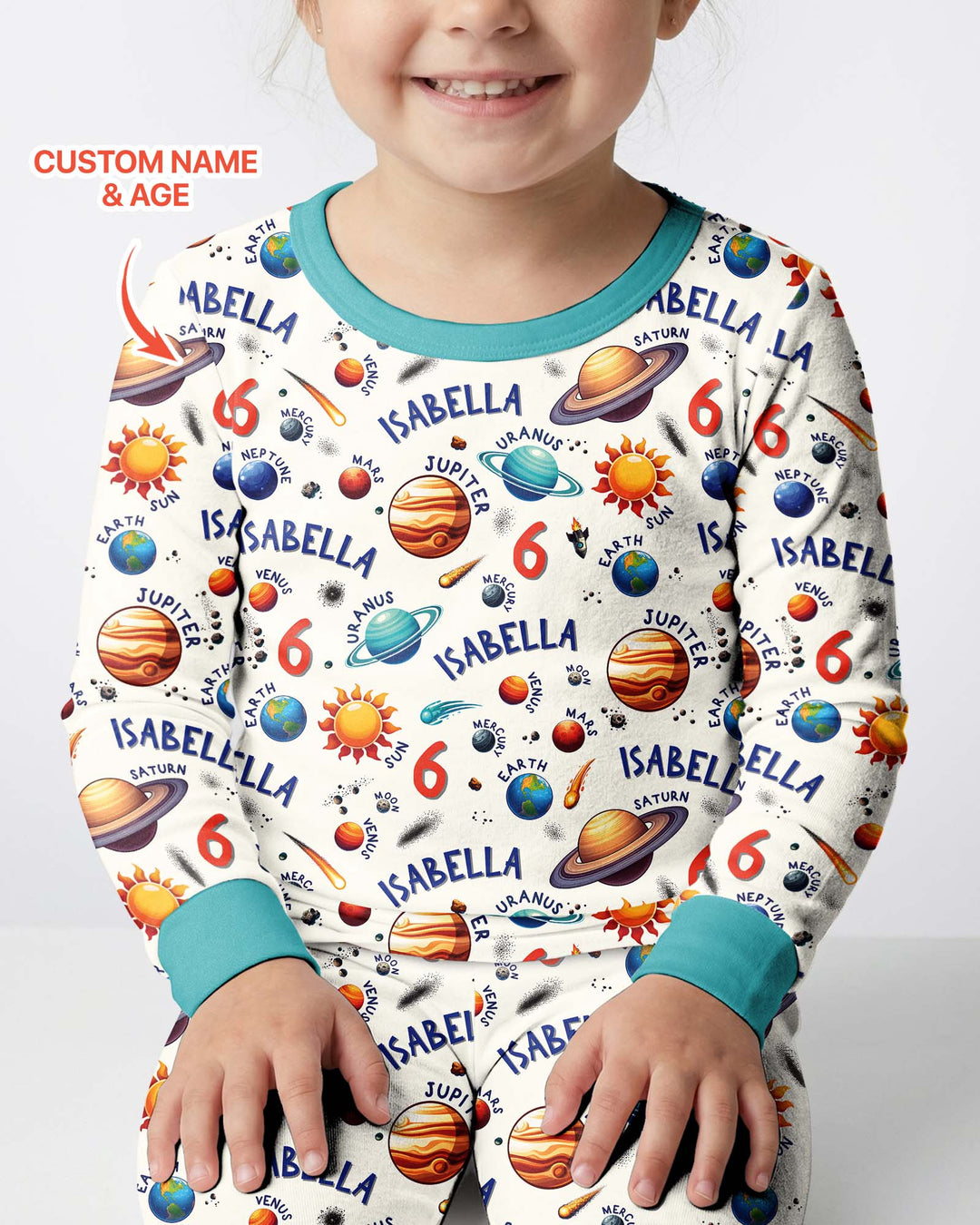 Personalized Birthday Solar System Bamboo Two Piece Long Sleeve Pajama Set