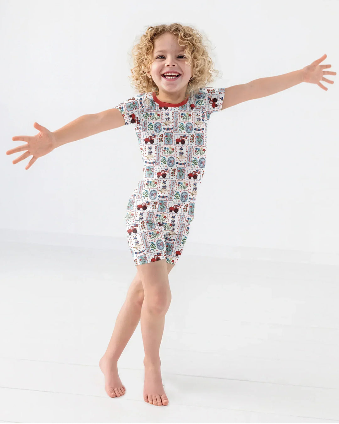 Patriotic USA Silly Goose Family Matching Bamboo Two Piece Short Sleeve Shorts Pajama Set