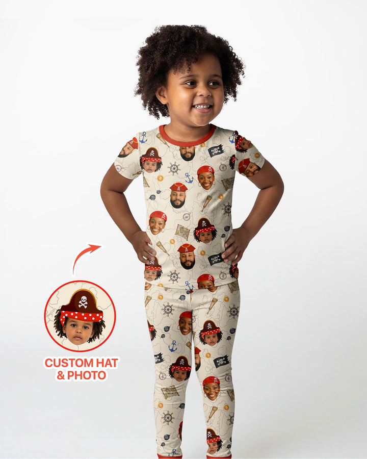 Custom Photo Treasure Map Adventures Family Matching Bamboo Two Piece Short Sleeve Pajama Set