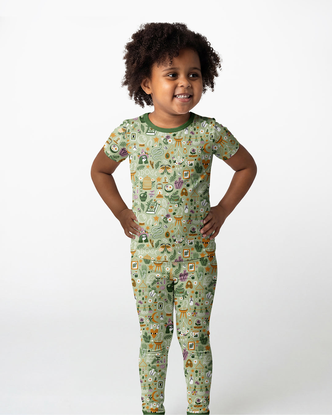 Boho Witchy Celestial Magic Floral Bamboo Two Piece Short Sleeve Pajama Set